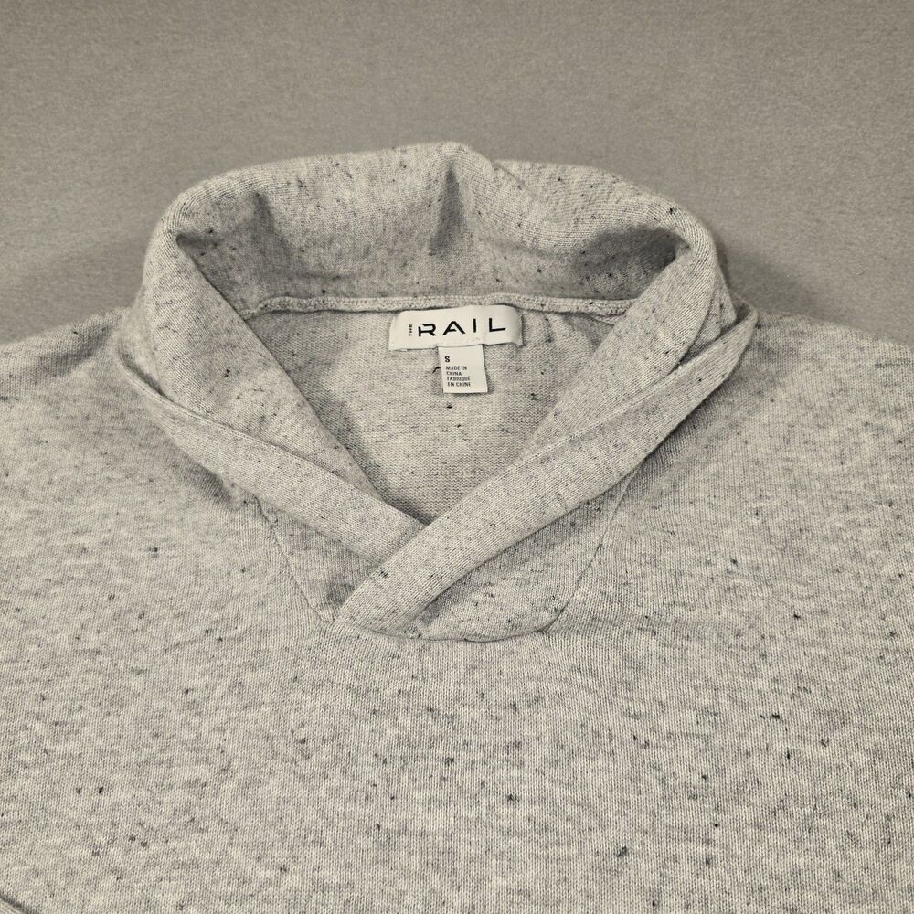 The Rail Mens Small Grey Sweater Shawl Collar Pullover Marl Cotton Knit Speckled - Picture 3 of 8